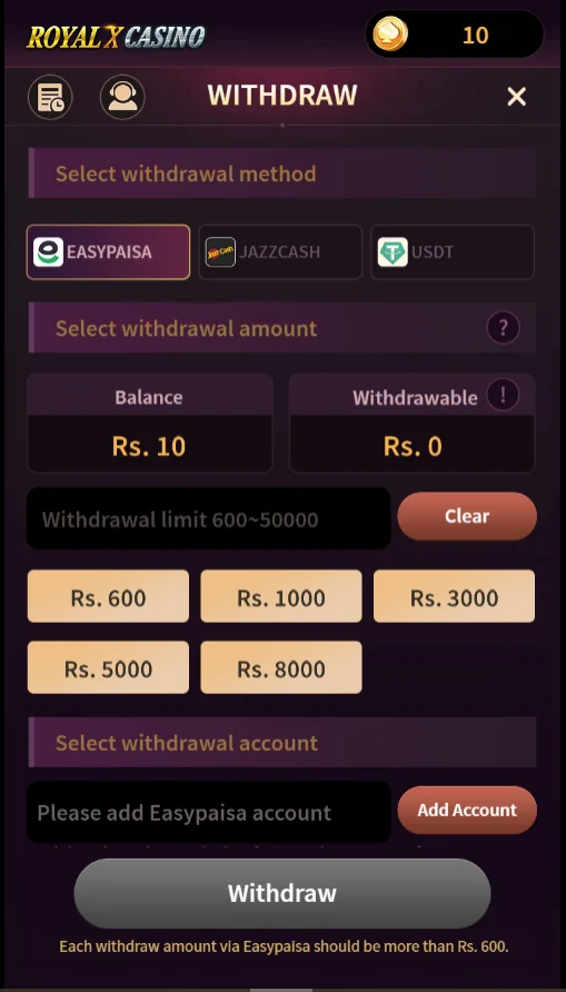 Royal X Casino Withdraw