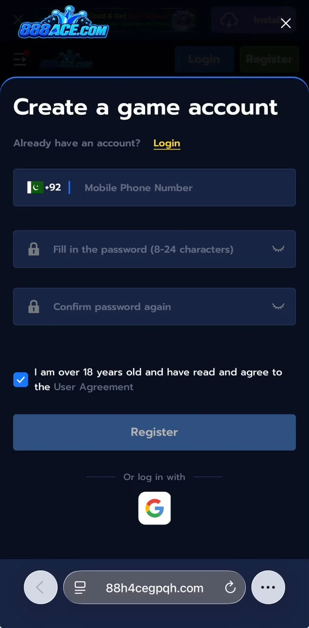 888Ace Game Register